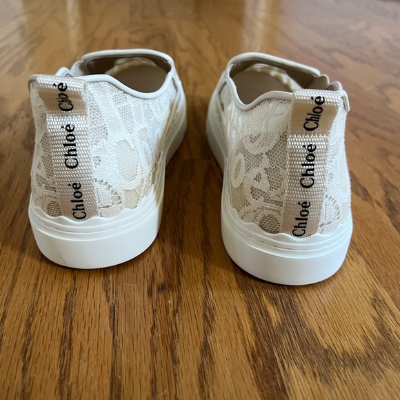 😊SOLD😊 Chloe Lauren beige Lace-covered Leather Trainers In size 41 - Picture 11 of 13